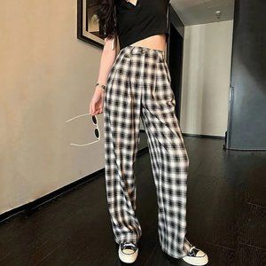 yesstyle relaxed plaid straight fit trousers